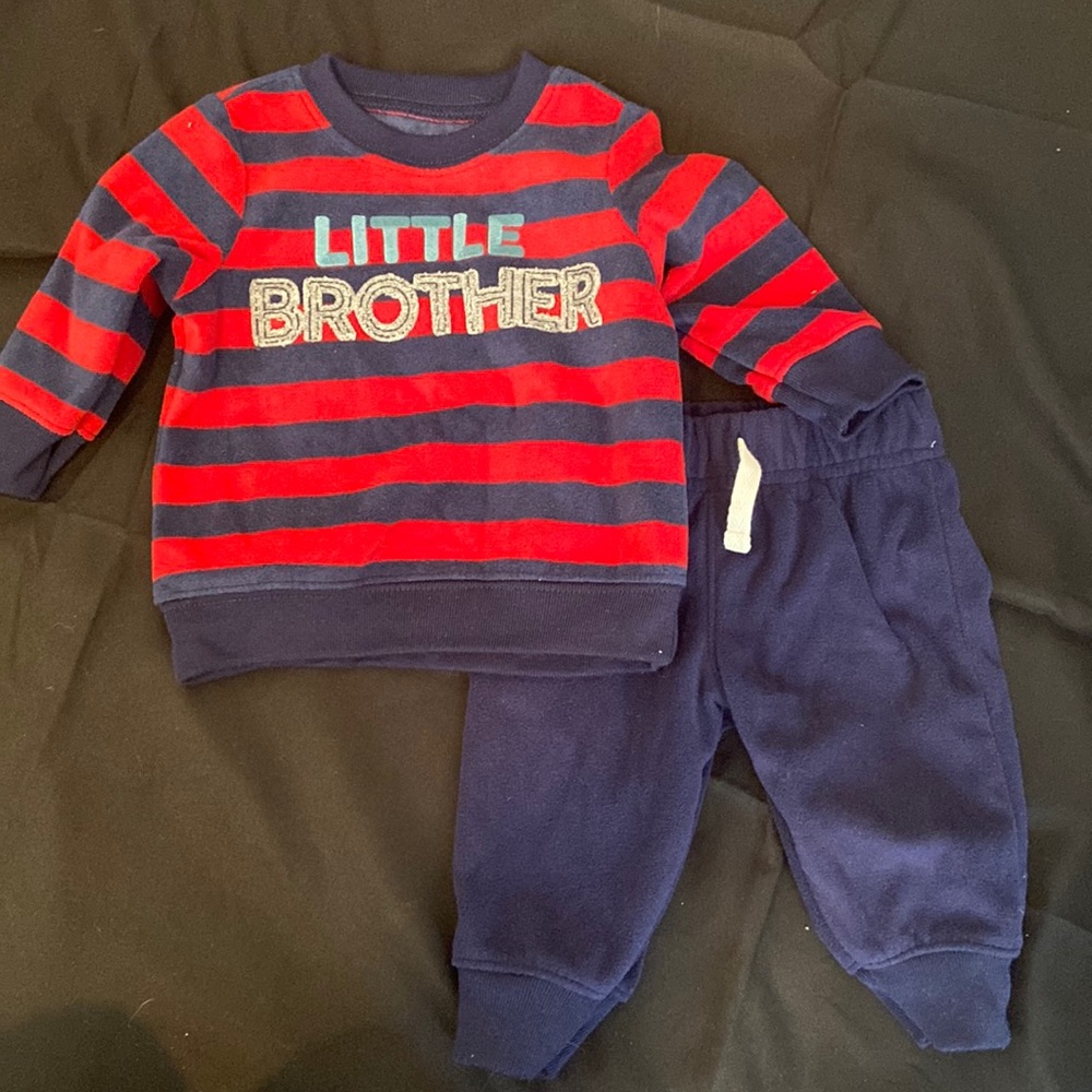 0-3 month Long sleeve blue and red striped little brother with pant